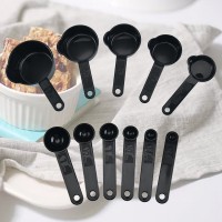 Black color 11 piece plastic measuring cups and measuring spoons