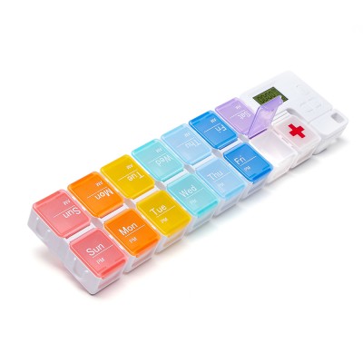 TE04B Tetris Portable Weekly Detachable 14 Pill Box Am Pm Vitamin E Supplements Vitamin Holder Box Timer Lock Medication Case