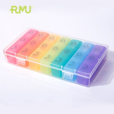 TS03A 21 Case Rainbow Color Weekly 7 Day Pill Organizer Container Moisture-proof and Sealed, Medicine Pill Box Holder