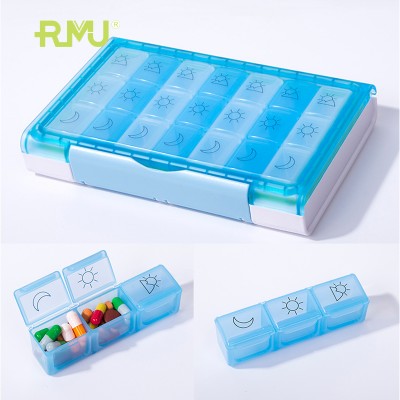 TS02B 21 Case Weekly 7 Day Pill Organizer with container moisture-proof and sealed, Medicine Pill Box Holder