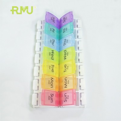 TS07B  14 Case Rainbow Color Weekly 7 Day Pill Organizer Container 7 Case Piano-Key Switch Medicine Holder Plastic Pill Box