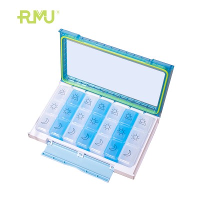 TS02A Weekly 7 Day Pill Organizer 21 Case with container moisture-proof and sealed, Medicine Pill Box Holder