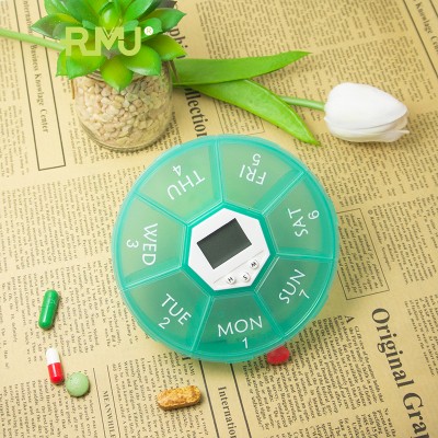 TP01W Automatic Pill Dispenser Round 7 Day Weekly Organizer Plastic Electronic Pill Box