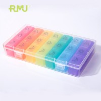 TS03B Rainbow Color Weekly 7 Day Pill Organizer Container 21 Case Moisture-proof and Sealed, Medicine Holder Plastic Pill Box