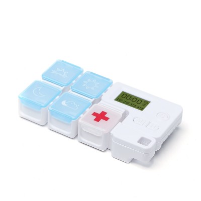 TE02W Tetris  4 Times One Day Pill Box Holder Automatic Counter 5 Case Detachable Plastic Compartment With Pill Reminder Clock