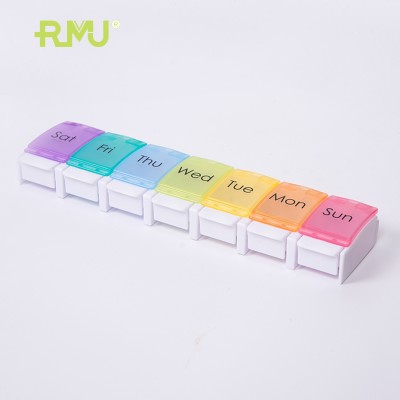 TS08B  Rainbow Color Weekly 7 Day Pill Organizer Container 7 Case Piano-Key Switch Medicine Holder Plastic Pill Box